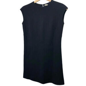 100% Zephyr Wool Dress Hong Kong Sz 10 VTG  LBD Black Knit Cap Sleeve